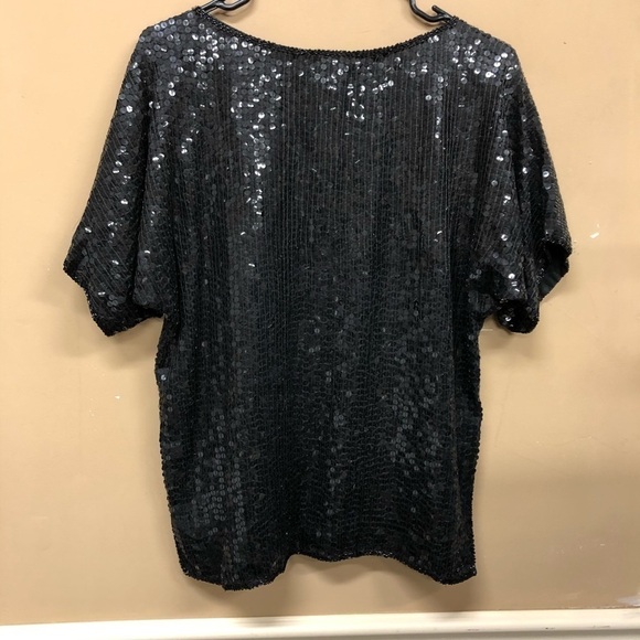Silk Beaded Sequin Party Cocktail Drag Blouse - Picture 2 of 6